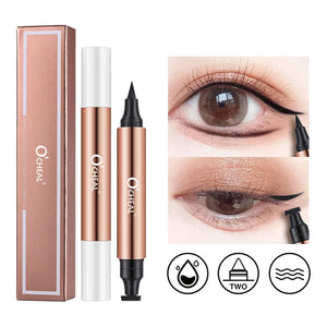 Delineador Doble: Sello + Pluma — Negro Waterproof de Secado Rápido