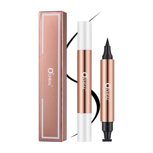 Delineador Doble: Sello + Pluma — Negro Waterproof de Secado Rápido