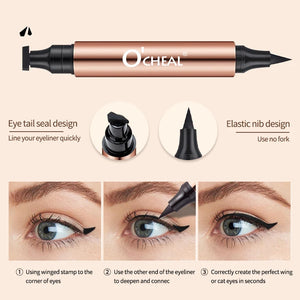 Delineador Doble: Sello + Pluma — Negro Waterproof de Secado Rápido