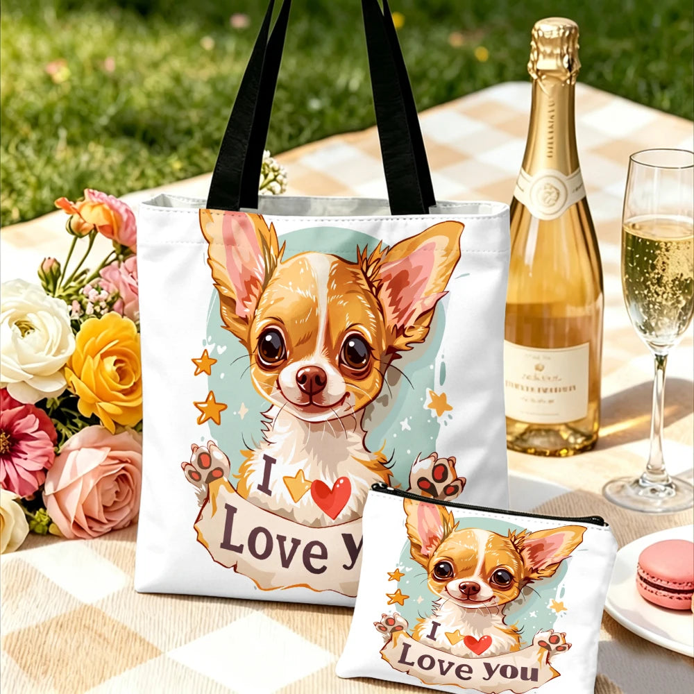 Bolso Tote + Neceser a Juego "Te Quiero" — Estampado Chihuahua